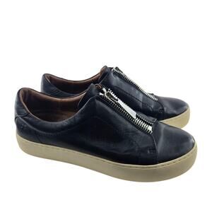 Frye Lena Platform Sneakers Womens 8 Black Leather Silver Zipper Rock‎ And Roll